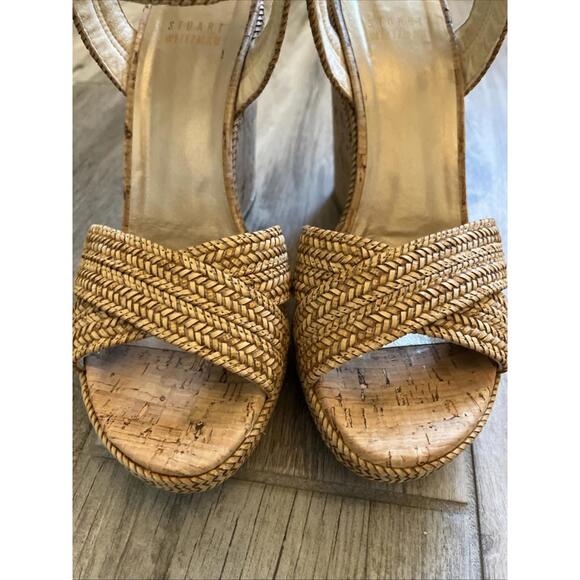 STUART WEITZMAN MINX CORK WOVEN LEATHER WEDGE SANDALS SIZE 6.5 MADE IN SPAIN VGC - Picture 3 of 11